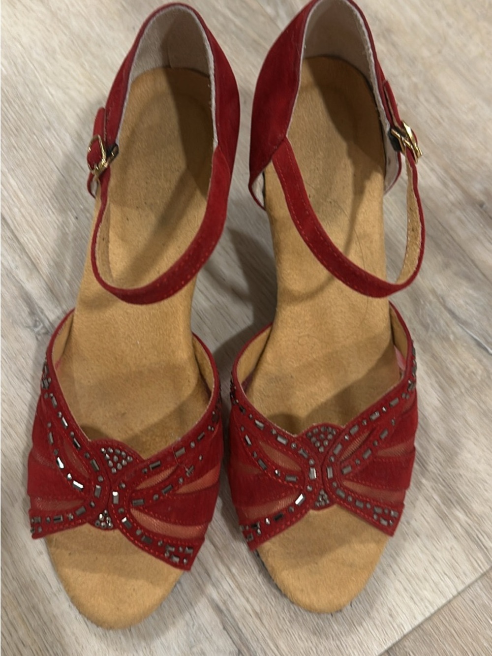 Dancing Red Embellished Suede Ankle-Strap heels- Women
